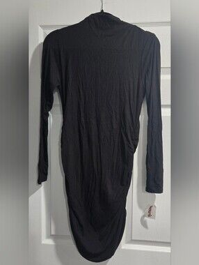Women's Black Long Sleeve Draped Midi Dress